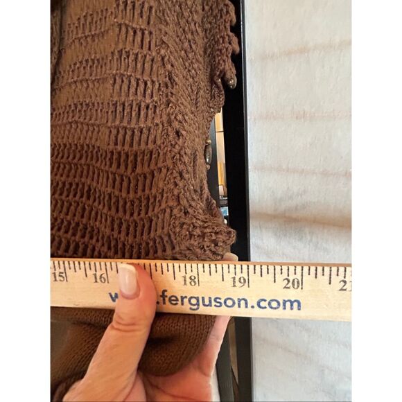 Luciano Dante Brown Knit Beaded Boho Crochet Short Sleeve Button Sweater Top XL - Picture 10 of 10